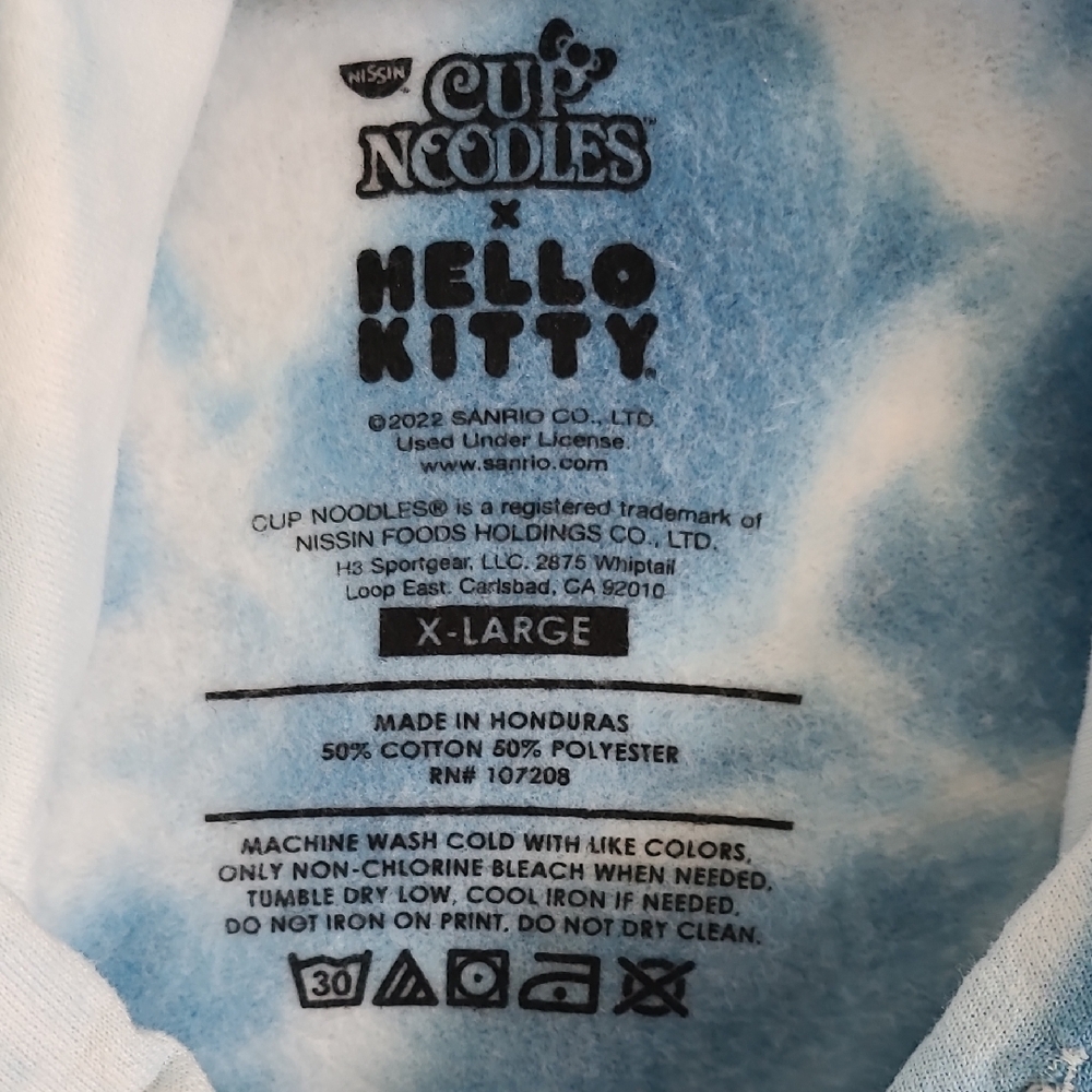 Cup Noodles X Hello Kitty Blue Pink White Tie Dye Cup Noodles Hoodie XL - Picture 12 of 14